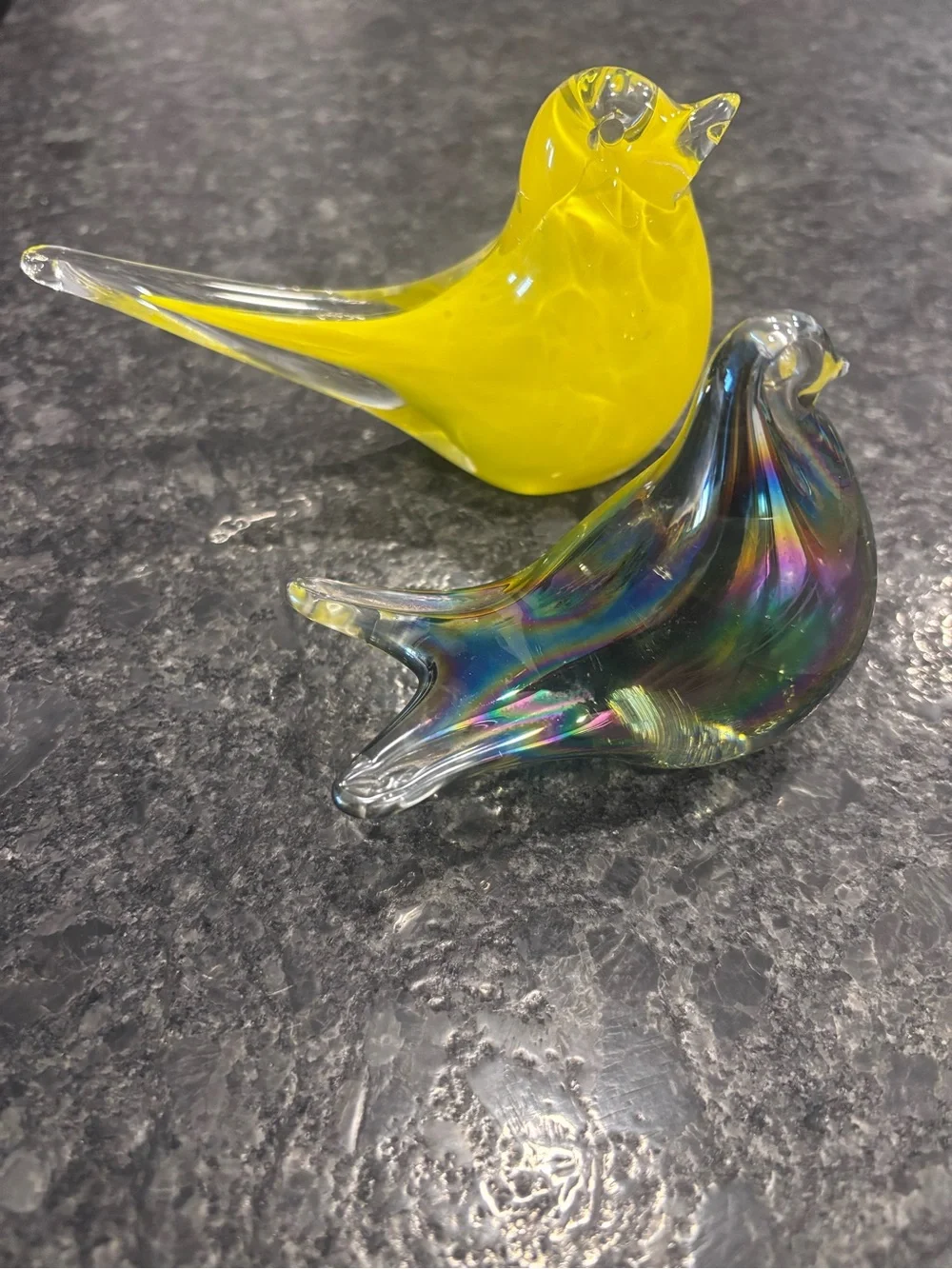 Set of 2 Iridescent Glass Decorative Bird Figurines Paper Weights